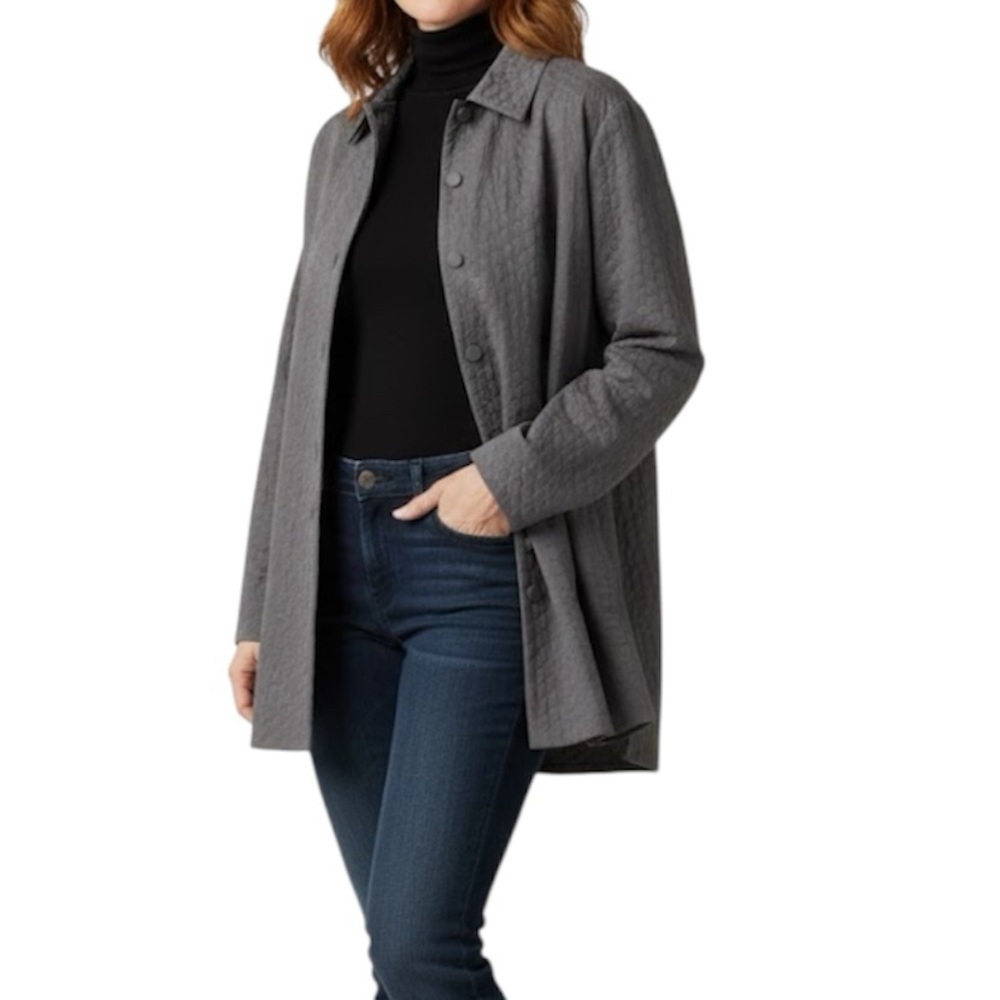 Eileen Fisher Coat Stitched Circle Button Down Quilted Jacket Size Medium